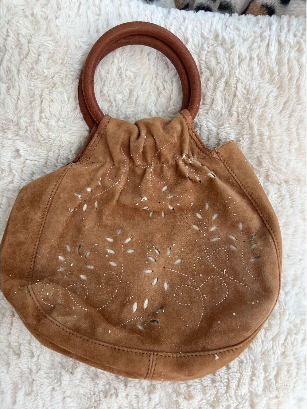 Talbots Made in Italy Genuine Leather Suede Floral Cutout Handbag (SKU-0458)